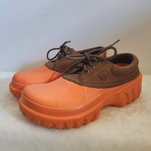 Crocs Axle Orange Brown Leather All Terrain Duck Islander Boat Shoes M5 W7